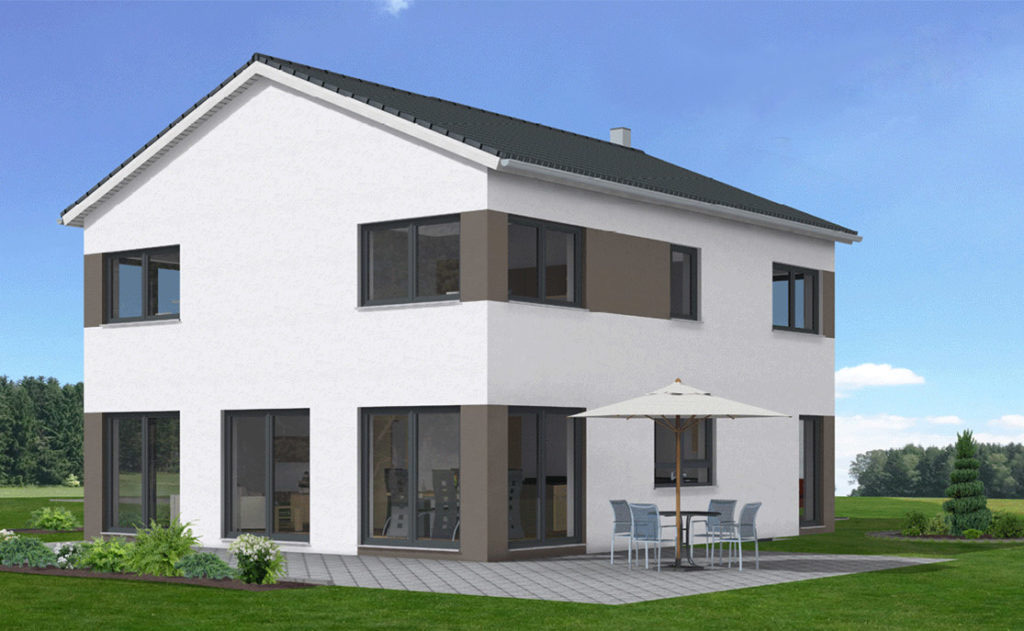 Einfamilienhaus der Hauslinie Diamant mit zwei Vollgeschossen und flachem Satteldach