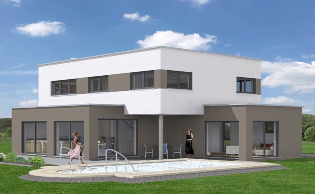 Modernes Einfamilienhaus der Hauslinie Platin mit Flachdach im Bauhausstil